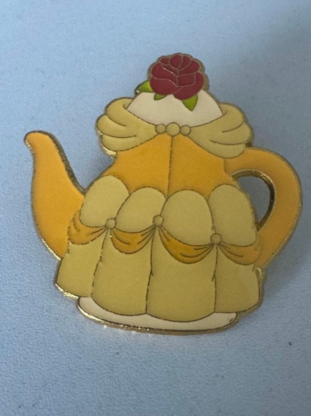 Disney Beauty and the Beast Belle Yellow Dress Teapot Enamel Pin Mickey Back